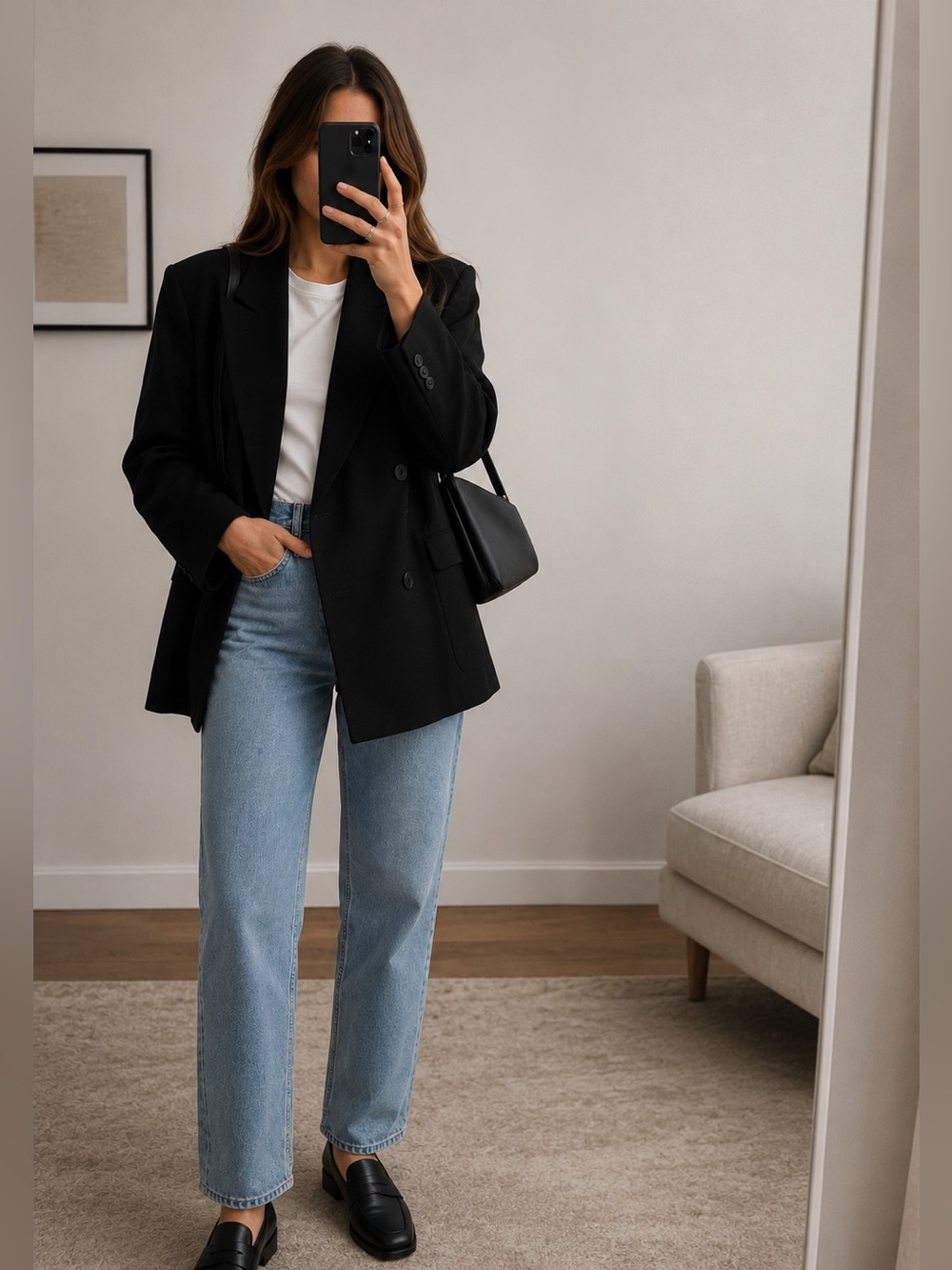 DKNY Vintage Double-Breasted Black Blazer, Size 8